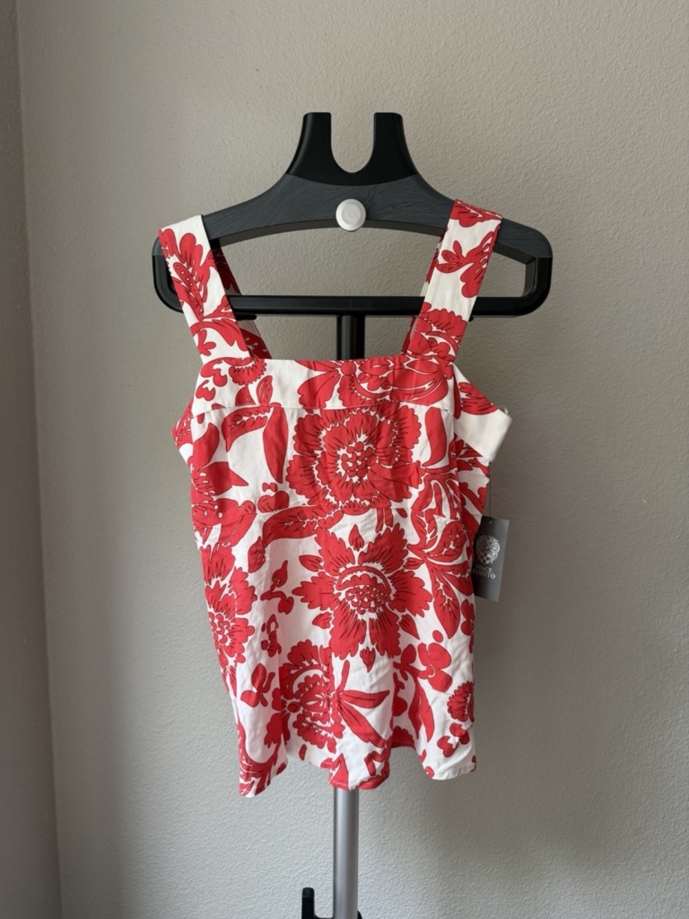 Vince Camuto Women's White/Red Floral Square Neck Sleeveless Tank Top XS